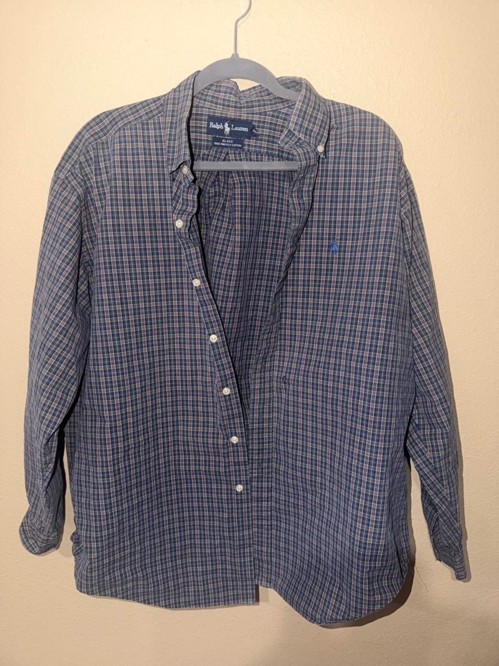 Ralph Lauren Men's Blue and Navy Plaid Button-Down Shirt
